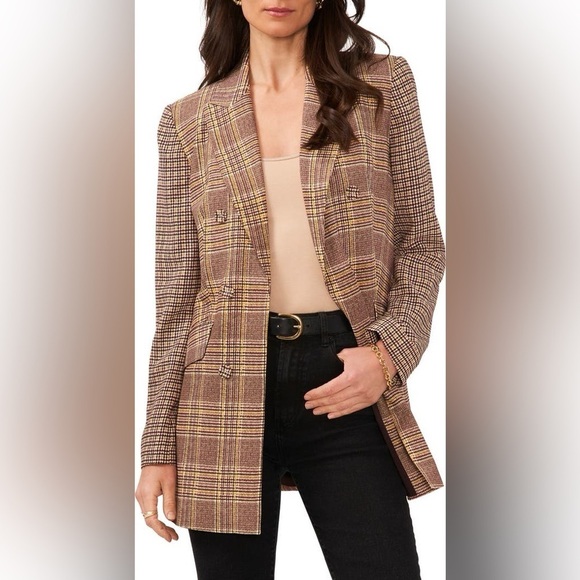 Vince Camuto Jackets & Blazers - NWT Vince Camuto Women’s Long Double Breasted Blazer Brown Plaid size 2